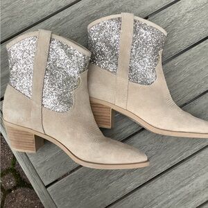 Dolce Vita Silver and Beige Ankle Booties